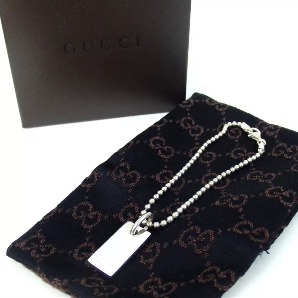 AUTH Gucci Logo Plate Bracelet 925 Silver